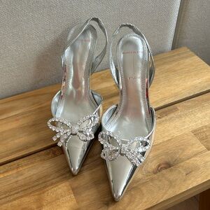Black Suede Studio Rosalina Silver Metallic Heels